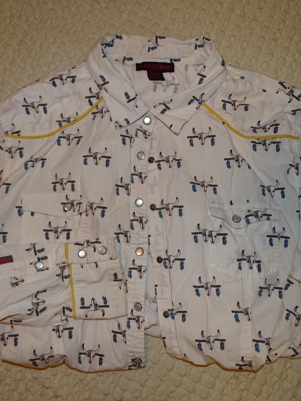 Rock & Roll Cowgirl Pearl Snap Western Shirt Steer Skull Print Women’s XXL